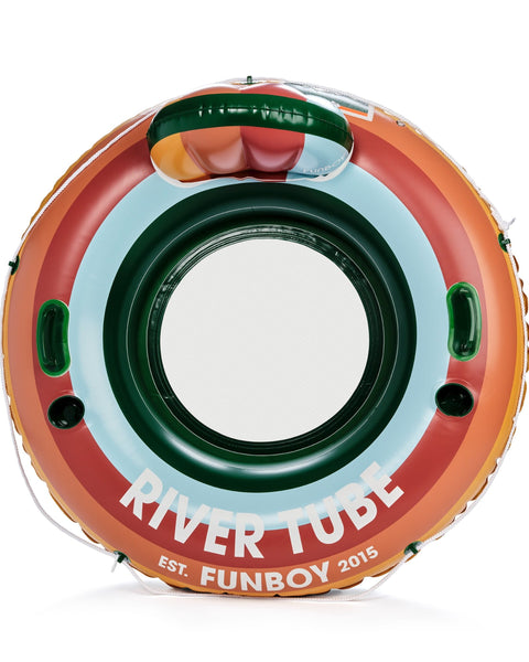 Inflatable river tube with 'River Tube' and 'Funboy' branding on a white background