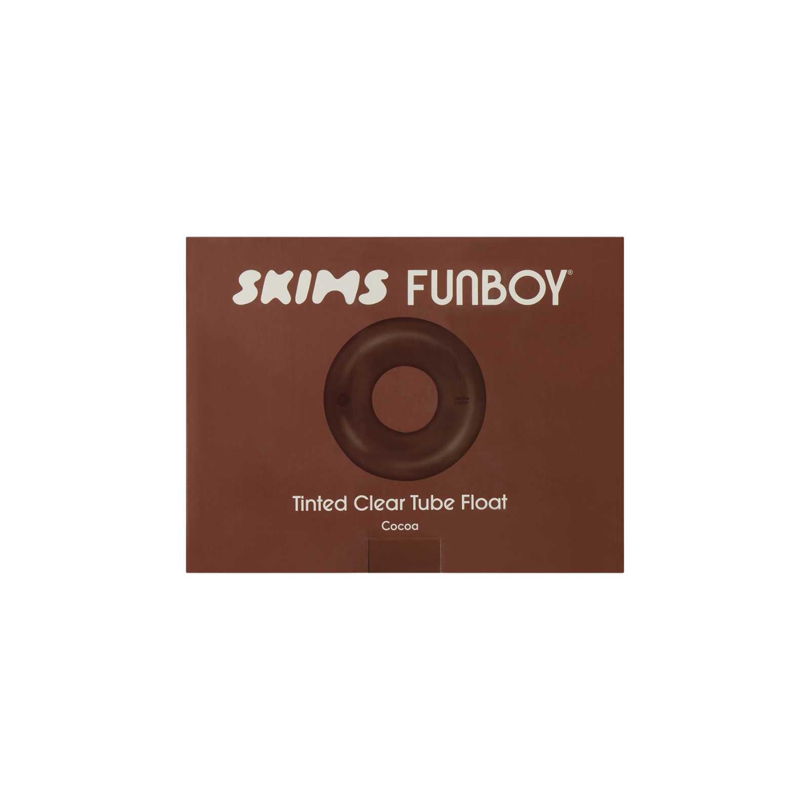 Brown packaging with 'SKIMS FUNBOY' branding and a circular design on a white background