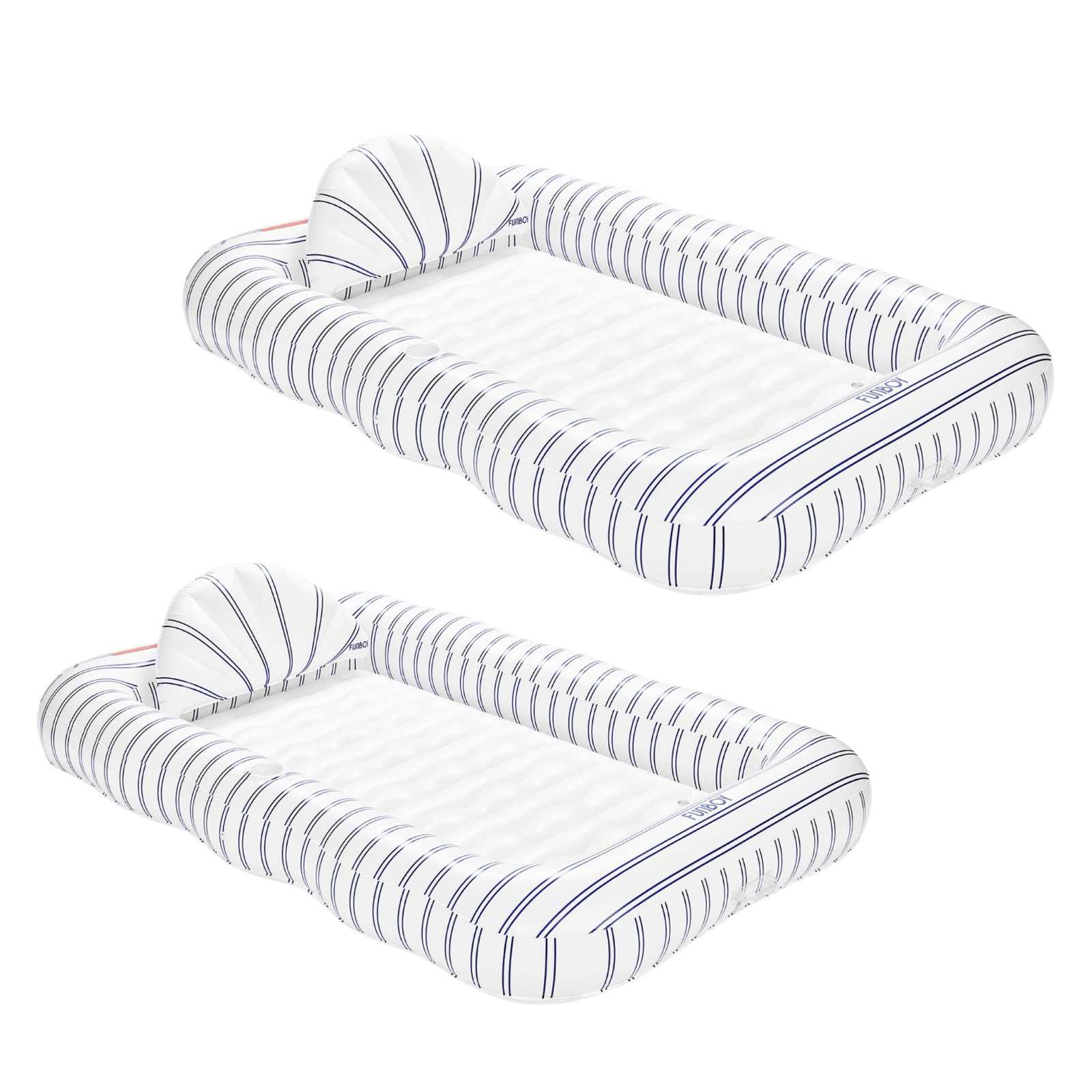 Two striped baby changing tables on a white background