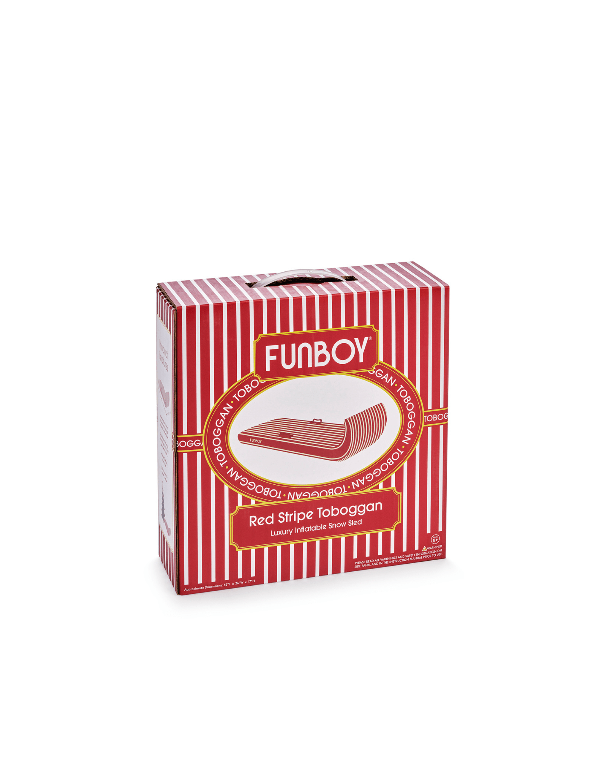 Red and white striped box with Funboy logo on a white background