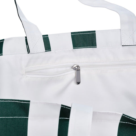 White apron with green accents on a white background