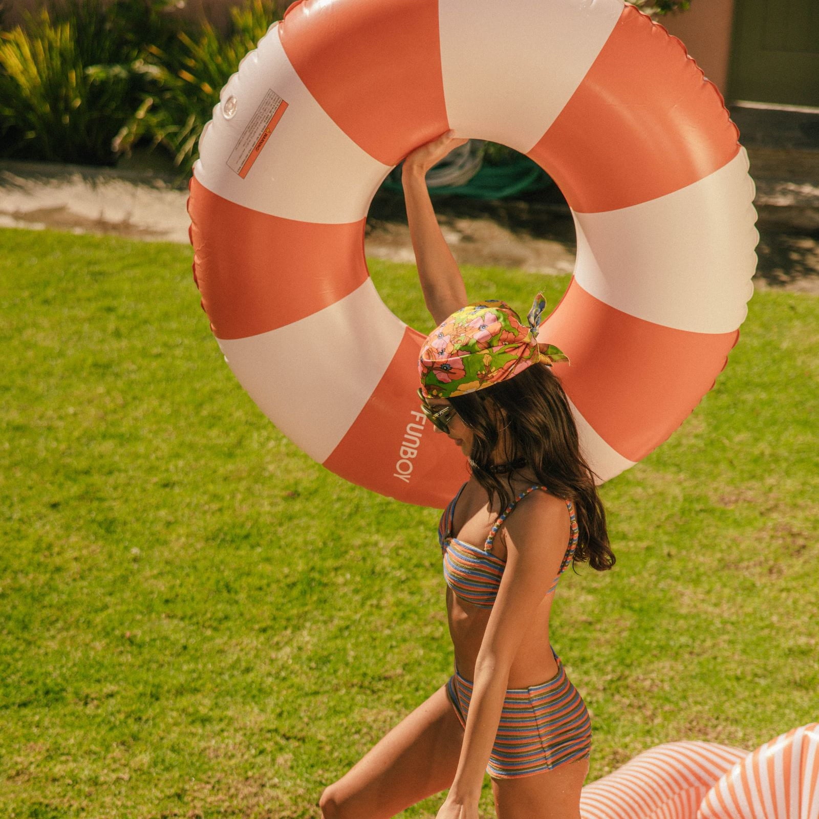 Large Pool Tube Float: Burnt Orange & White Stripes, 48
