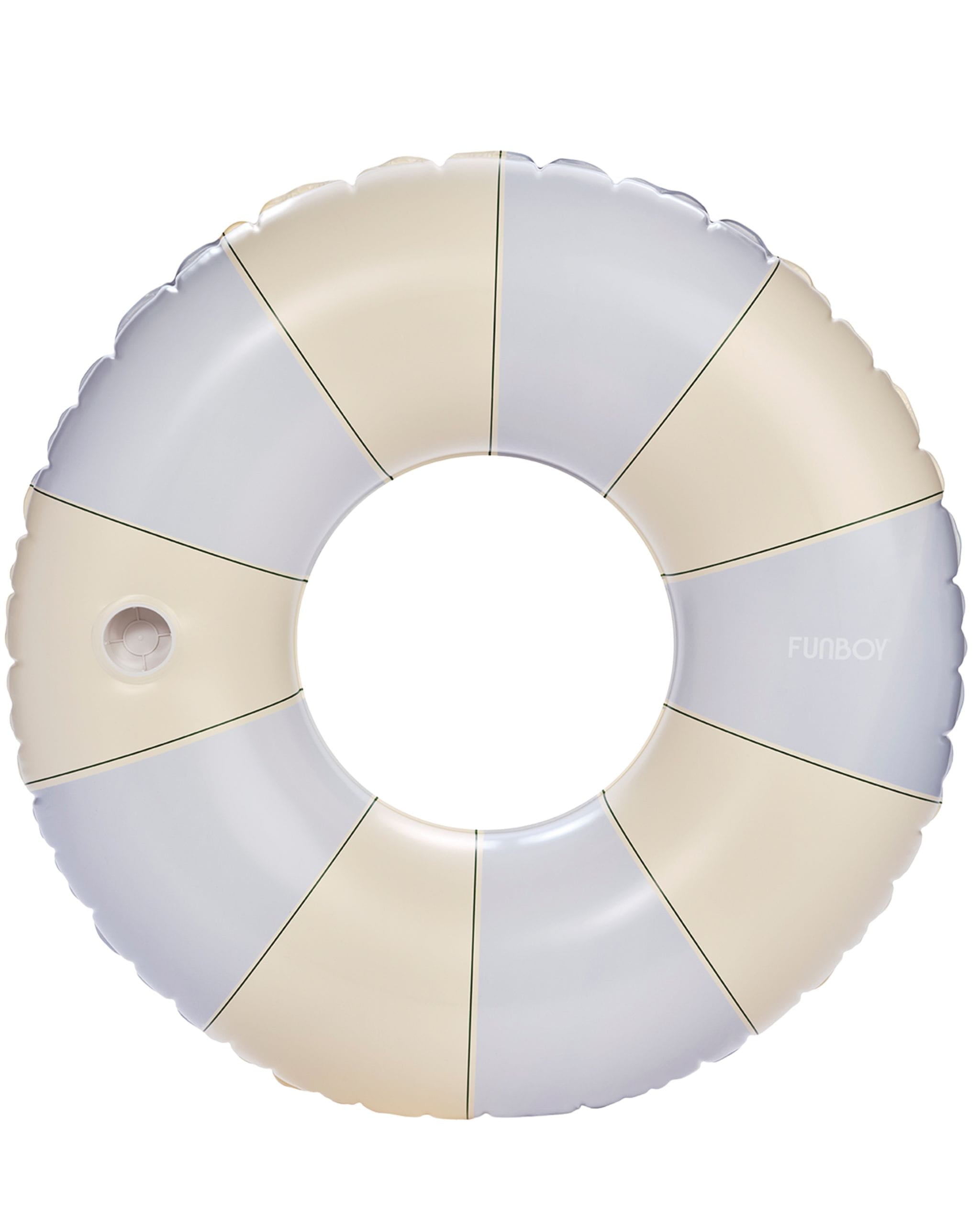 Inflatable ring with white and beige sections on a white background