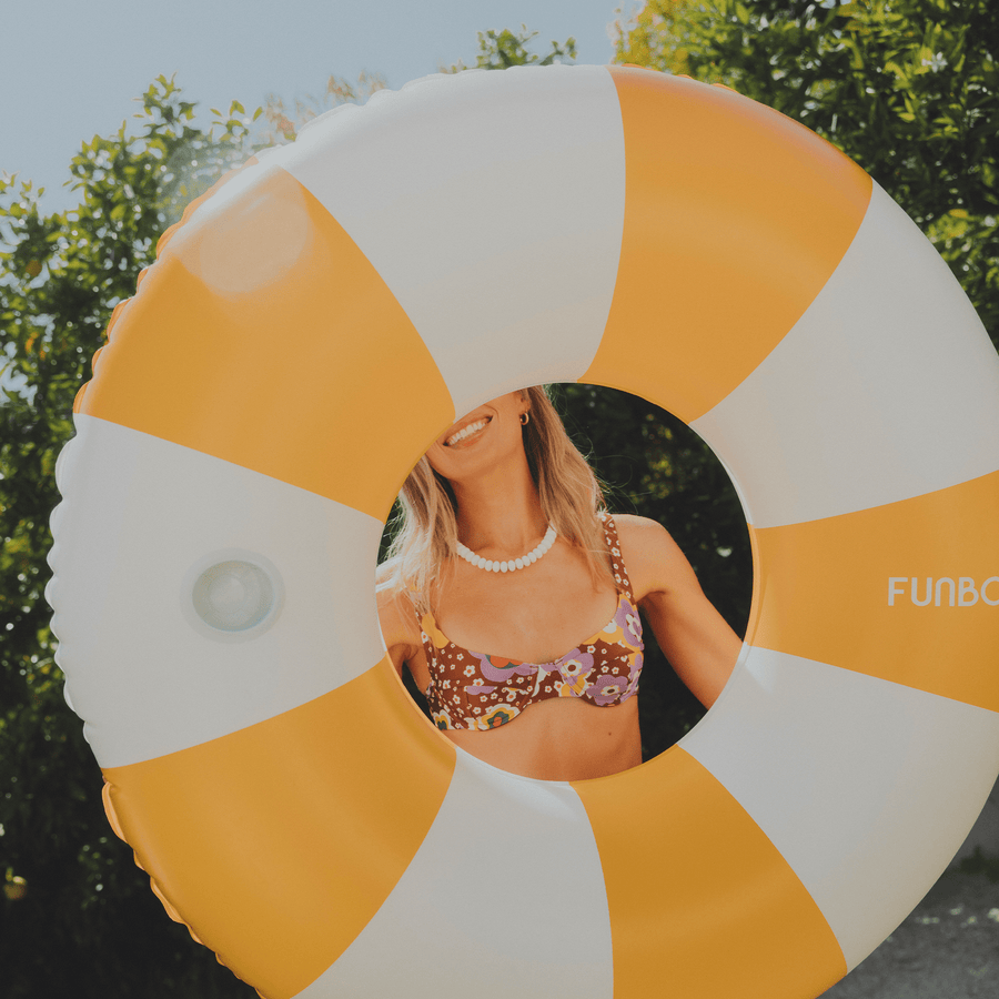 Large Pool Tube Float: Yellow & White Stripes, 48