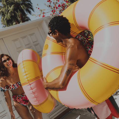 Pink and Yellow Orange Vintage striped tube float