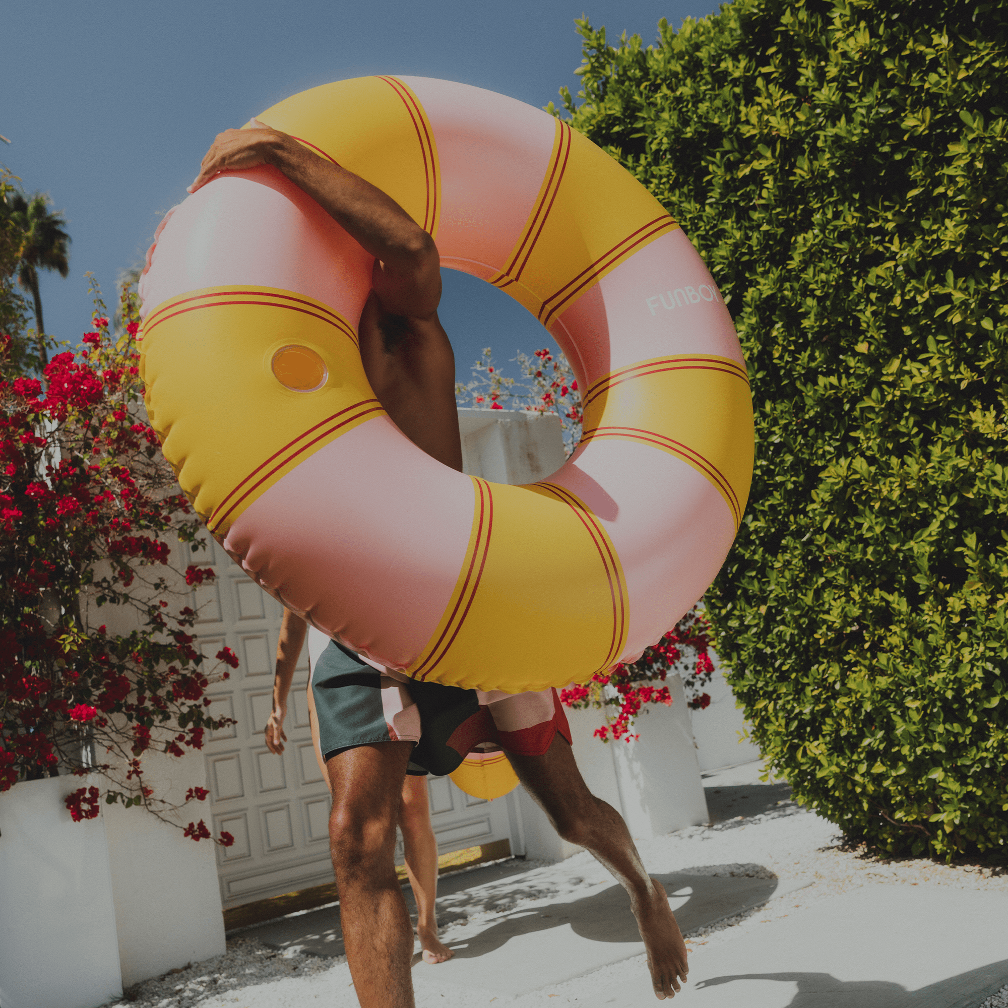 Pink and Yellow Orange Vintage striped tube float