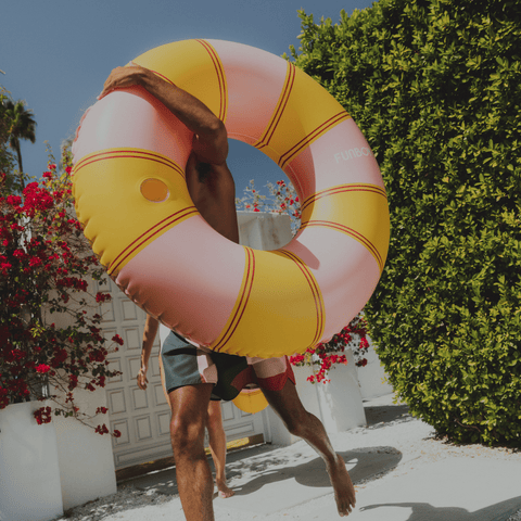 Pink and Yellow Orange Vintage striped tube float