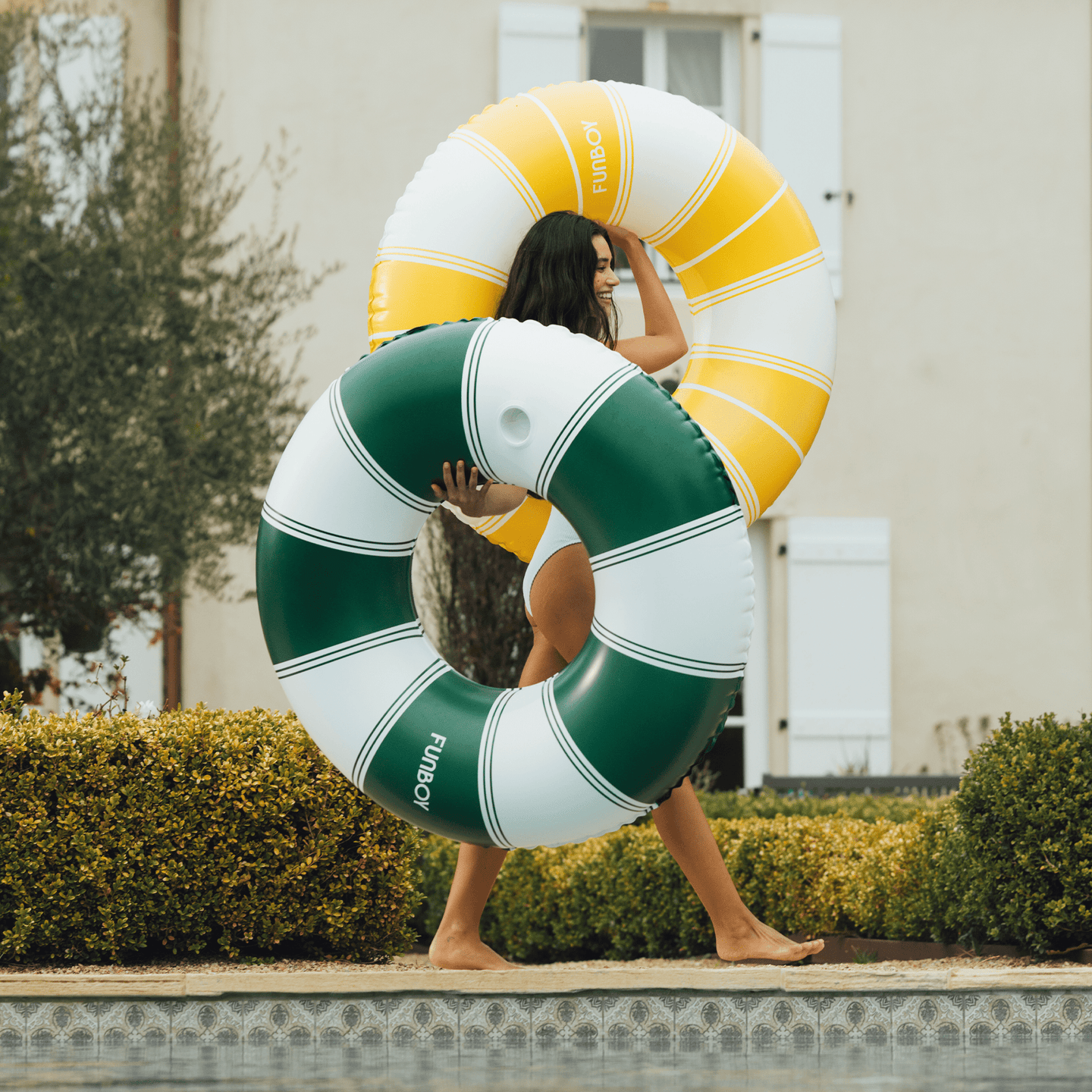 Stripes Inflatable Vintage Green Stripe Inflatable Pool Float with Cup Holder 48
