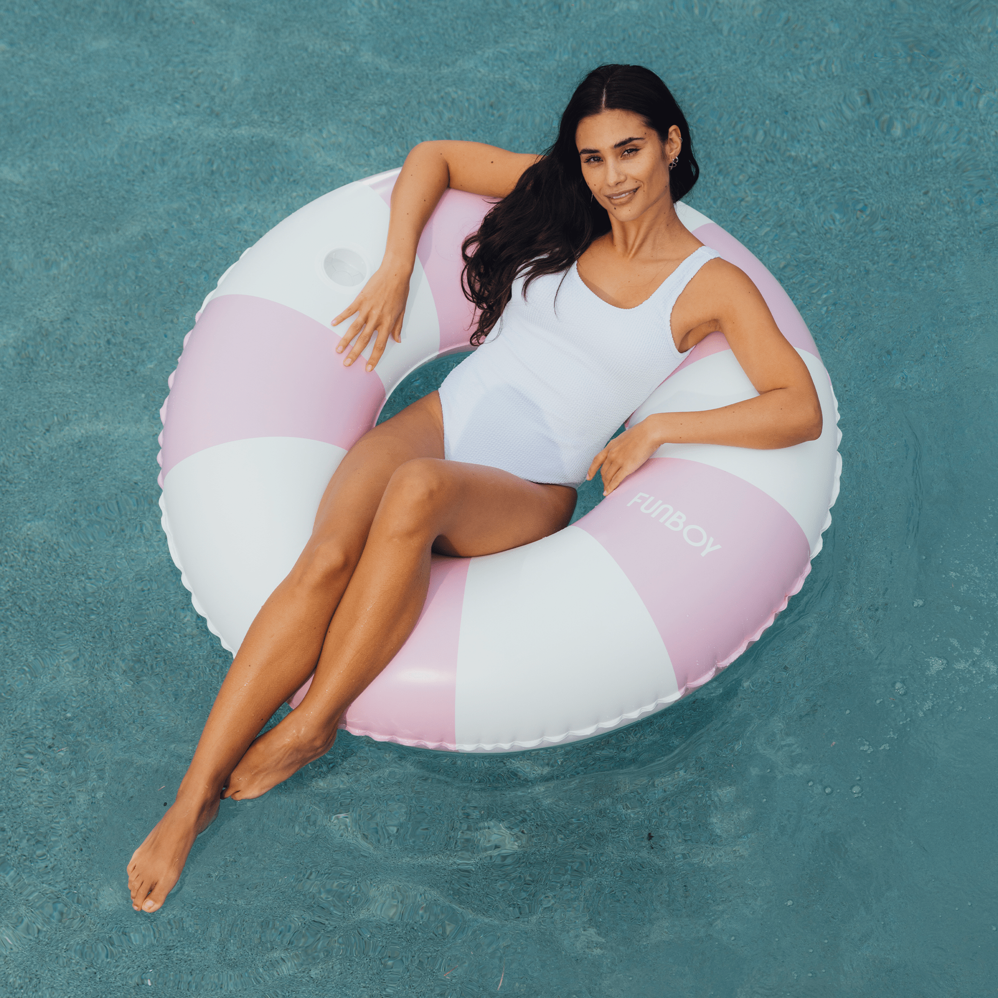 Giant Vintage Purple Stripe Inflatable Pool Float  with Cup Holder 48"