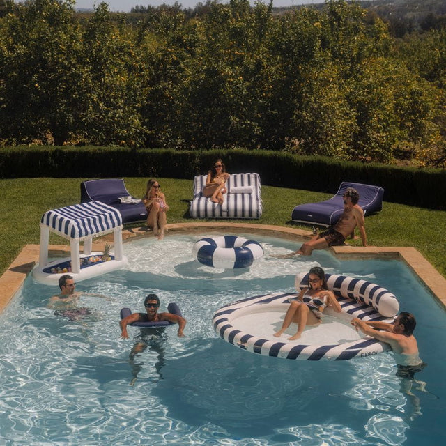 XL Fabric Covered Pool Float Sunbed Lounger - Navy Stripe - FUNBOY