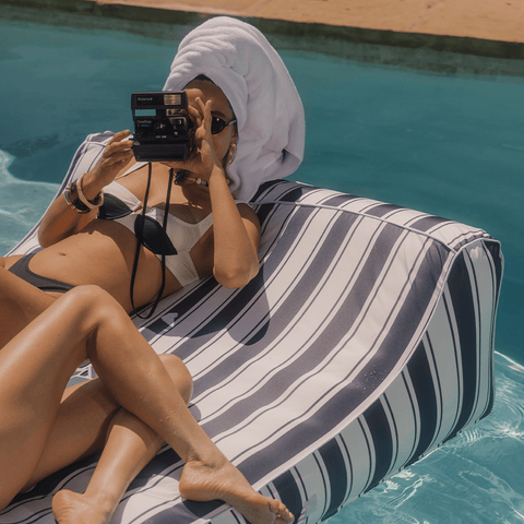 XL Fabric Covered Pool Float Sunbed Lounger - Navy Stripe