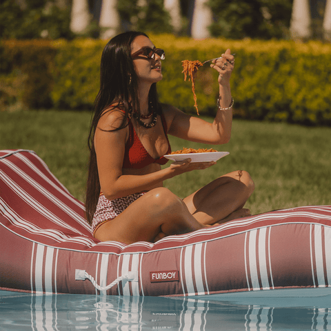 XL Fabric Covered Pool Float Sunbed Lounger - Red Stripe - FUNBOY