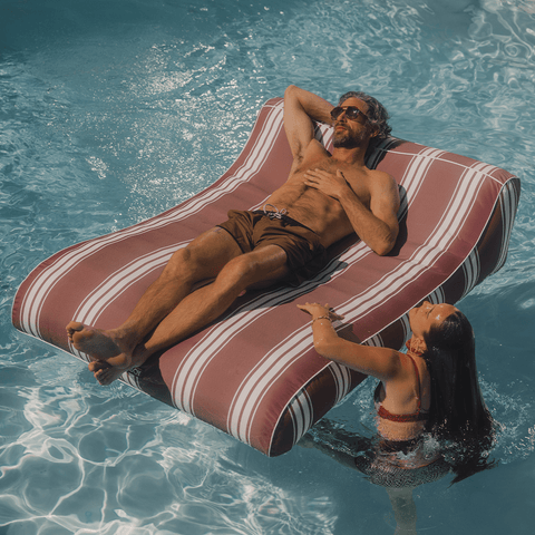 XL Fabric Covered Pool Float Sunbed Lounger - Red Stripe - FUNBOY