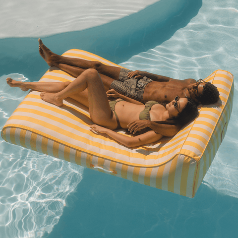 XL Fabric Covered Pool Float Sunbed Lounger - Yellow Cabana Stripes 
