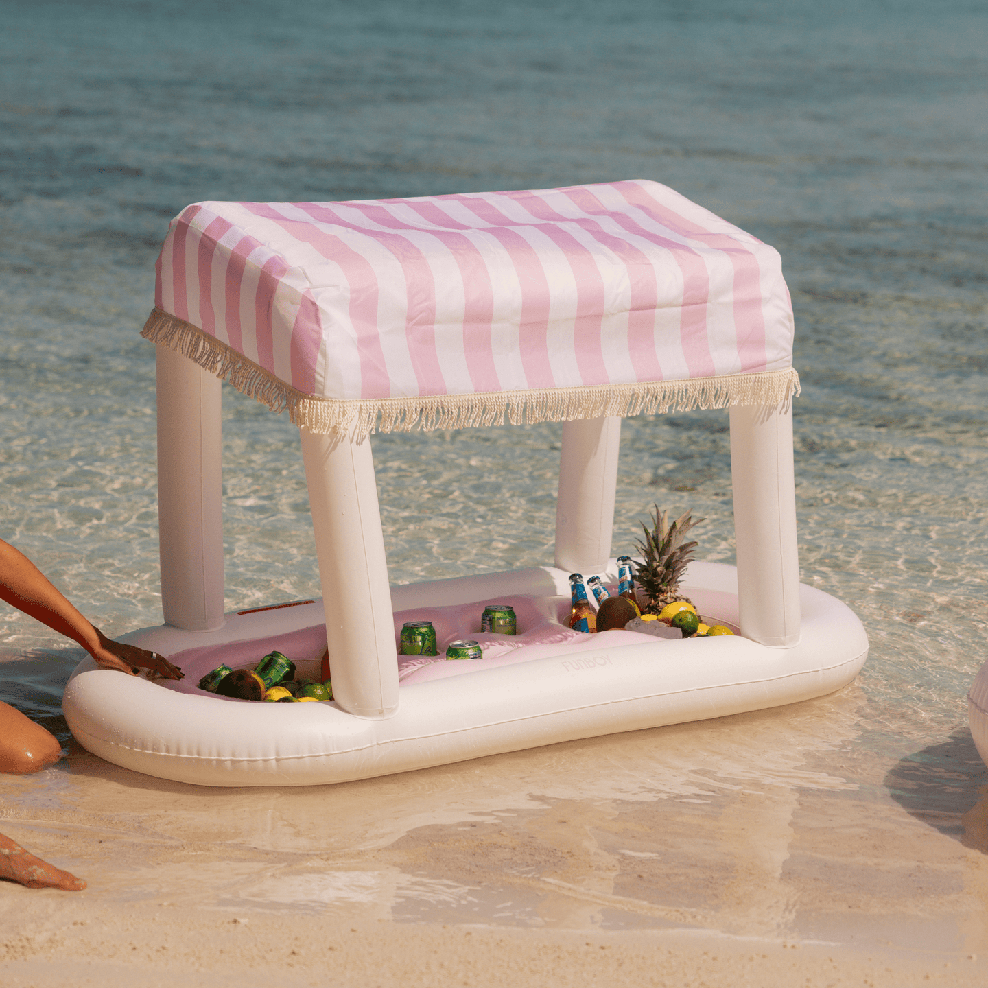 Inflatable Floating Bar - Pink & White Striped