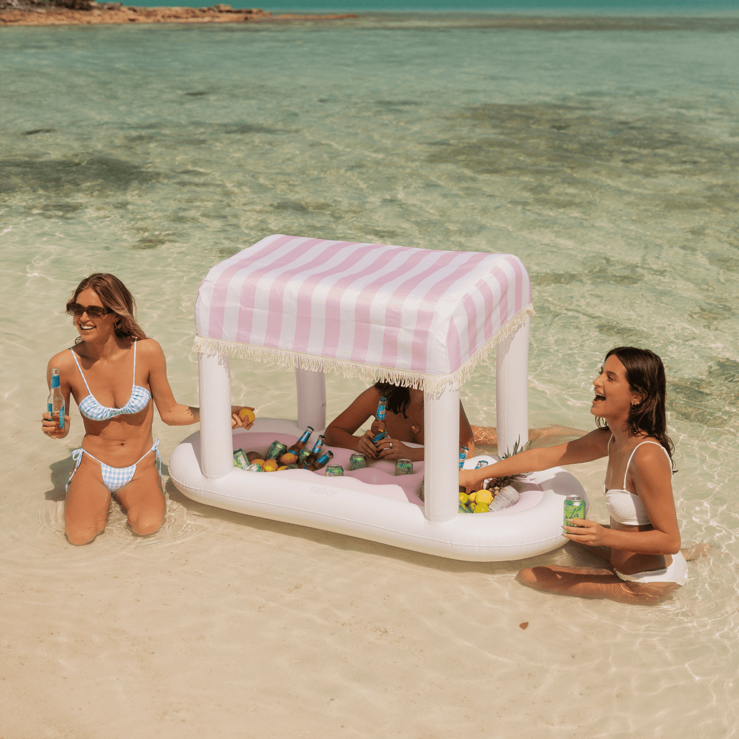 Inflatable Floating Bar - Pink & White Striped