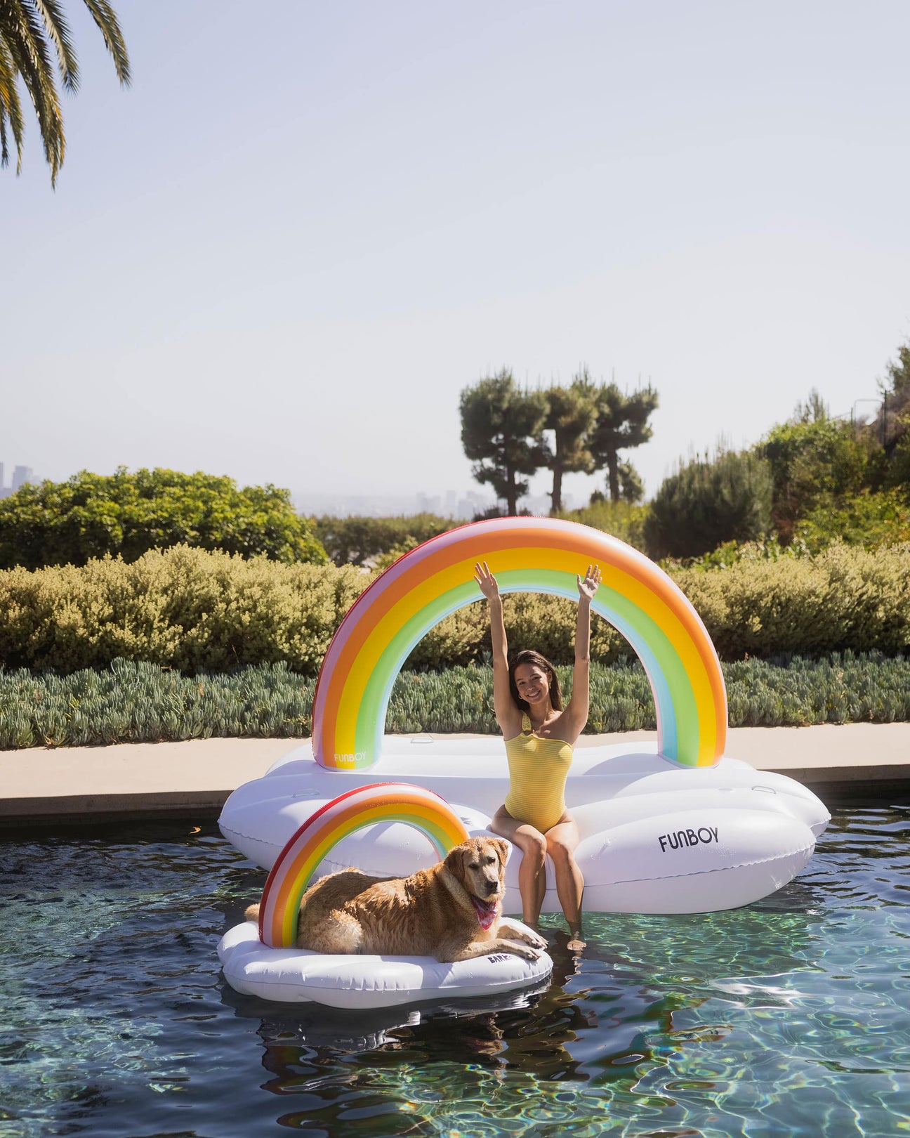 Inflatable Rainbow Cloud Pool Float for Dogs FUNBOY