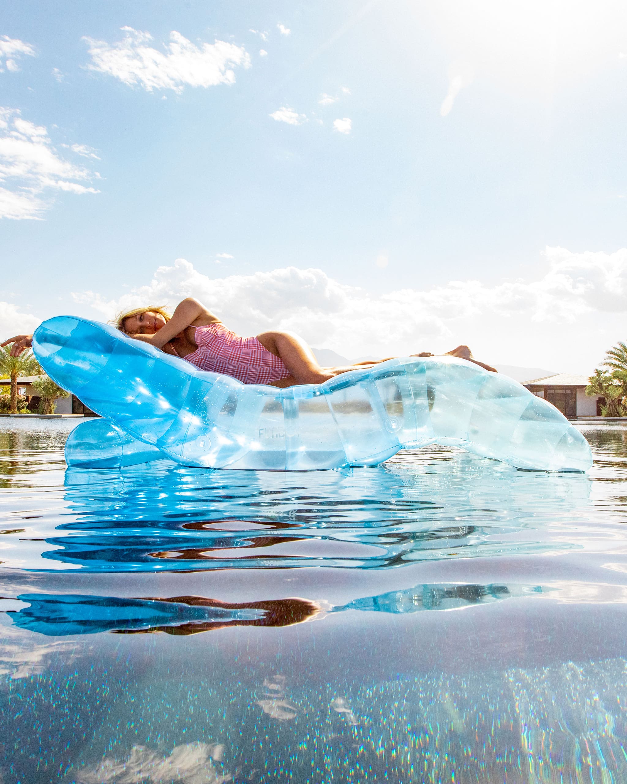 Clear Blue Ombre Chaise Lounger Pool Float - FUNBOY