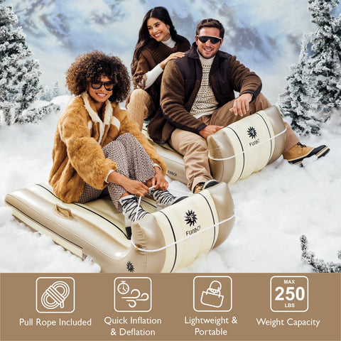 FUNBOY Toboggan Winter Snow Sled. Pull Rope Included. Quick Inflation & Deflation. Lightweight & Portable. 250 lb weight capacity.