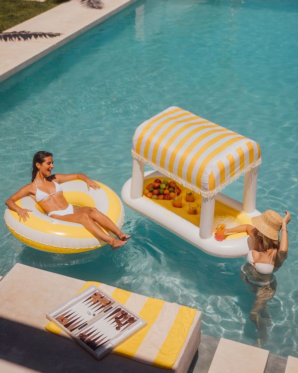 Yellow White Striped Floating Cabana Bar FUNBOY