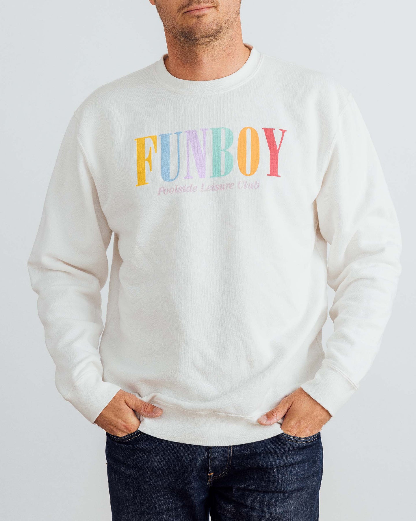Funboy Merch - White Varsity Crewneck Sweatshirt