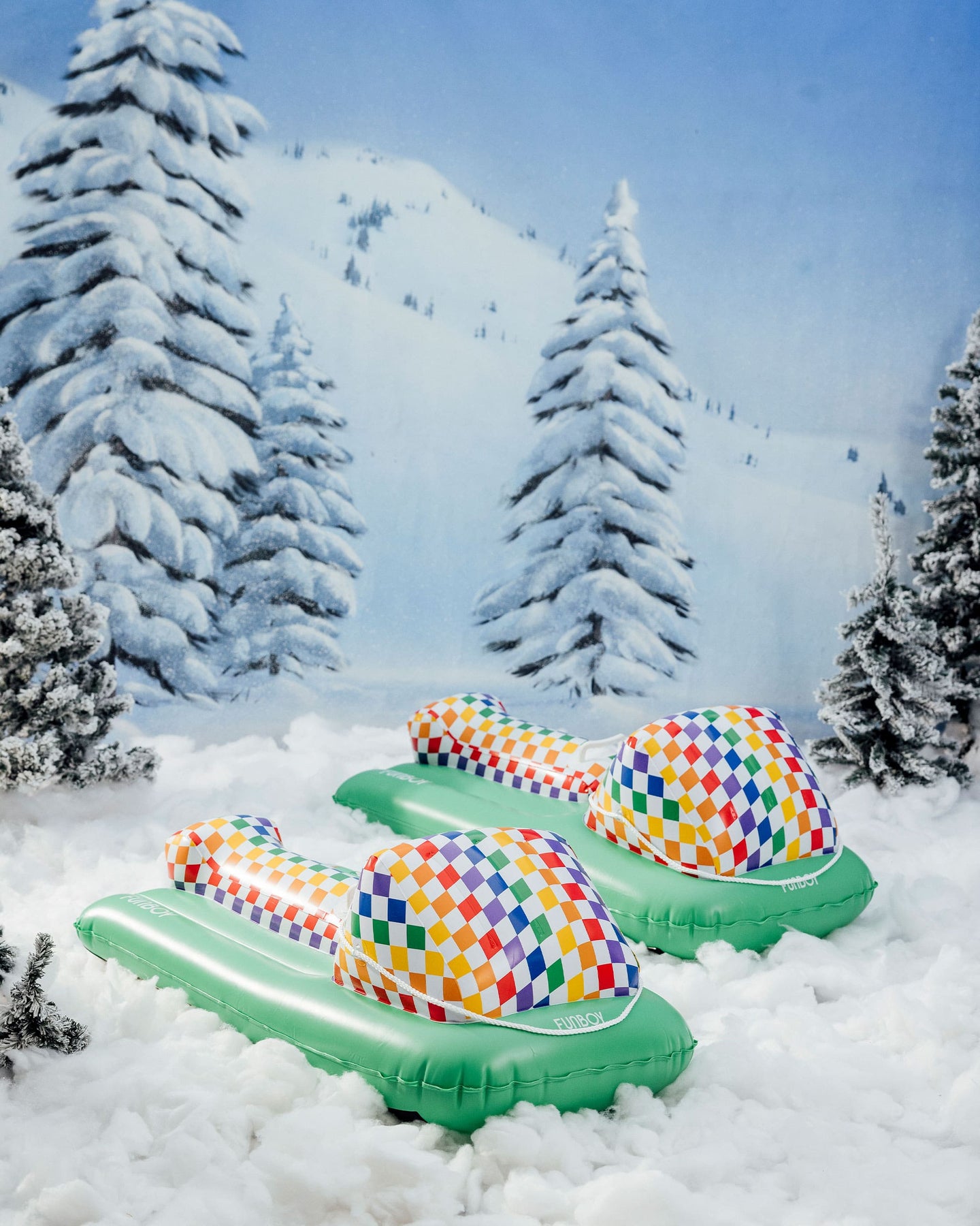 Kids Snow Sled - Rainbow Checked - 2 Pack