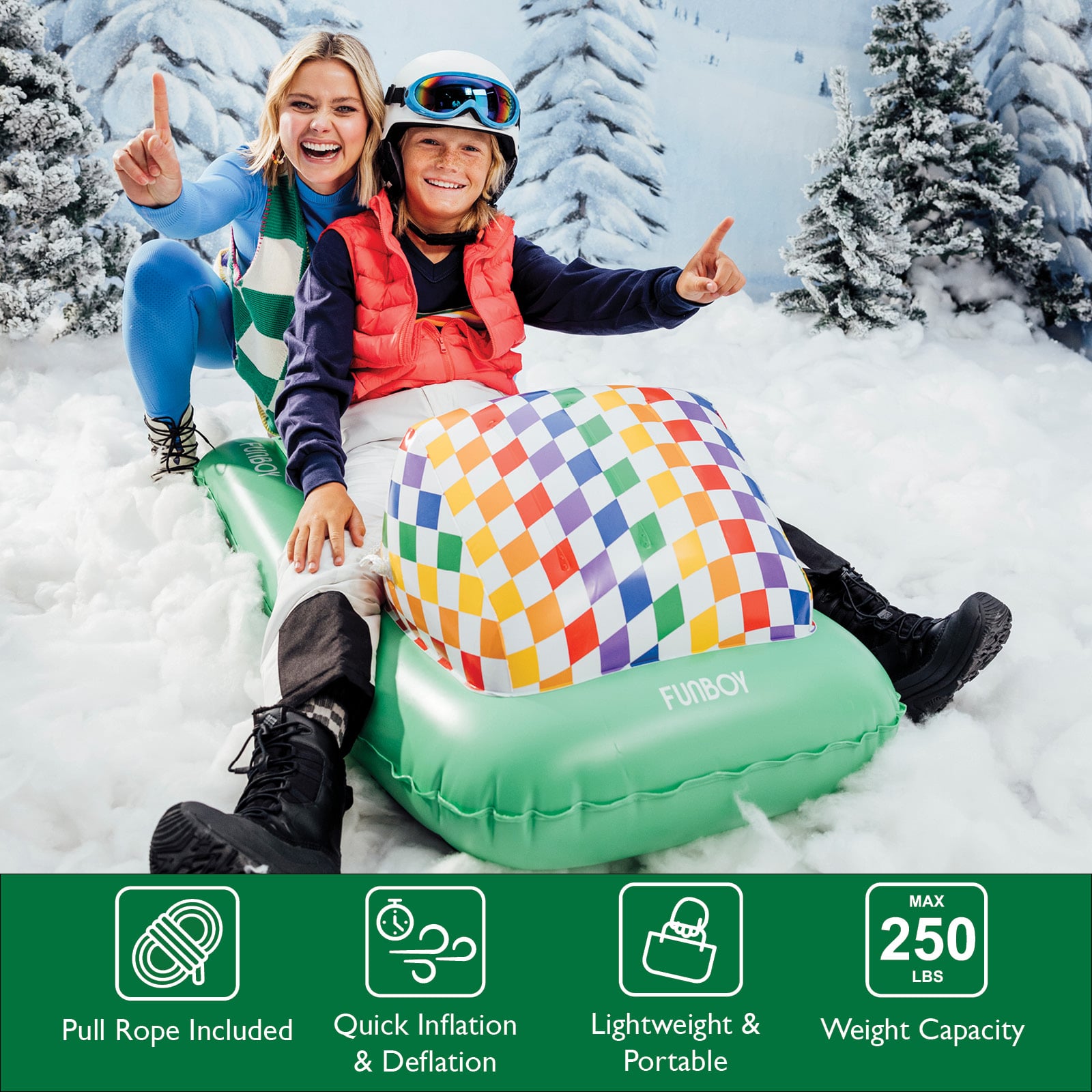 FUNBOY  Sled Winter Snow Sled. Pull Rope Included. Quick Inflation & Deflation. Lightweight & Portable. 250 lb weight capacity.
