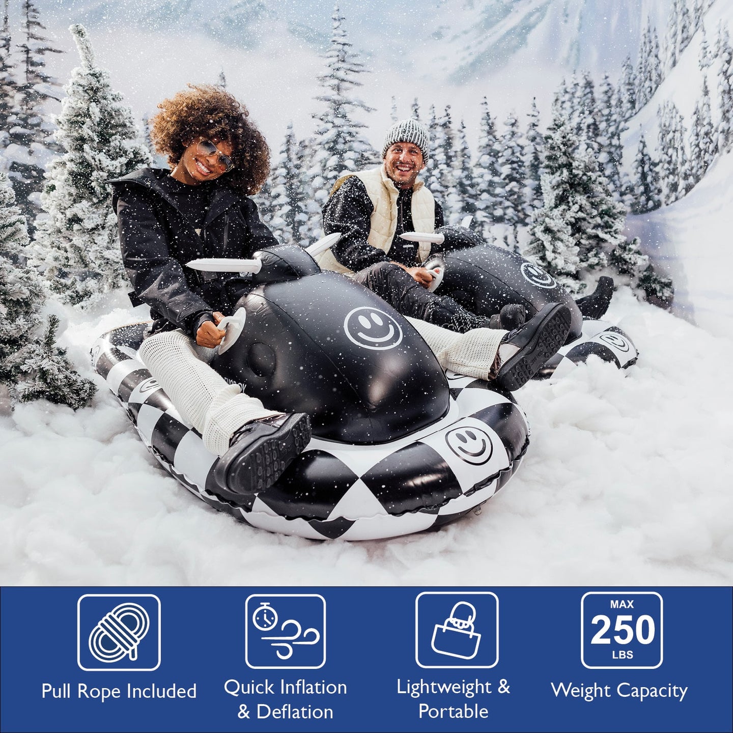 FUNBOY Retro Inflatable Snowmobile Sled Winter Snow Sled. Pull Rope Included. Quick Inflation & Deflation. Lightweight & Portable. 250 lb weight capacity. 