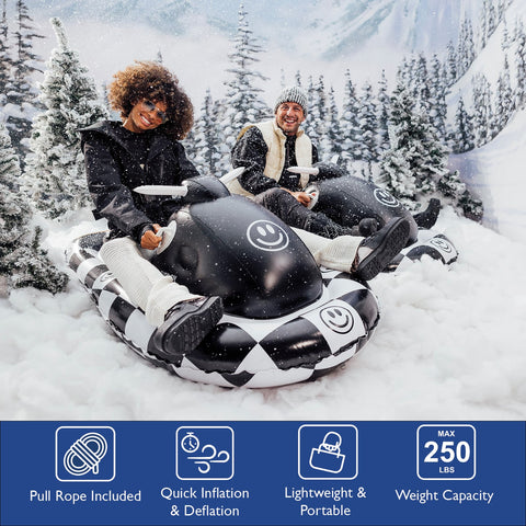 FUNBOY Retro Inflatable Snowmobile Sled Winter Snow Sled. Pull Rope Included. Quick Inflation & Deflation. Lightweight & Portable. 250 lb weight capacity.