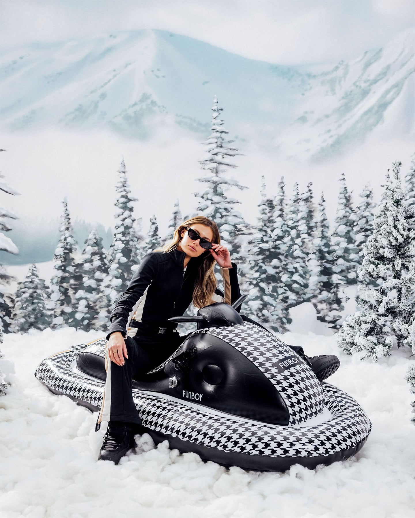 FUNBOY Black Houndstooth Midnight Racer Snowmobile Sled