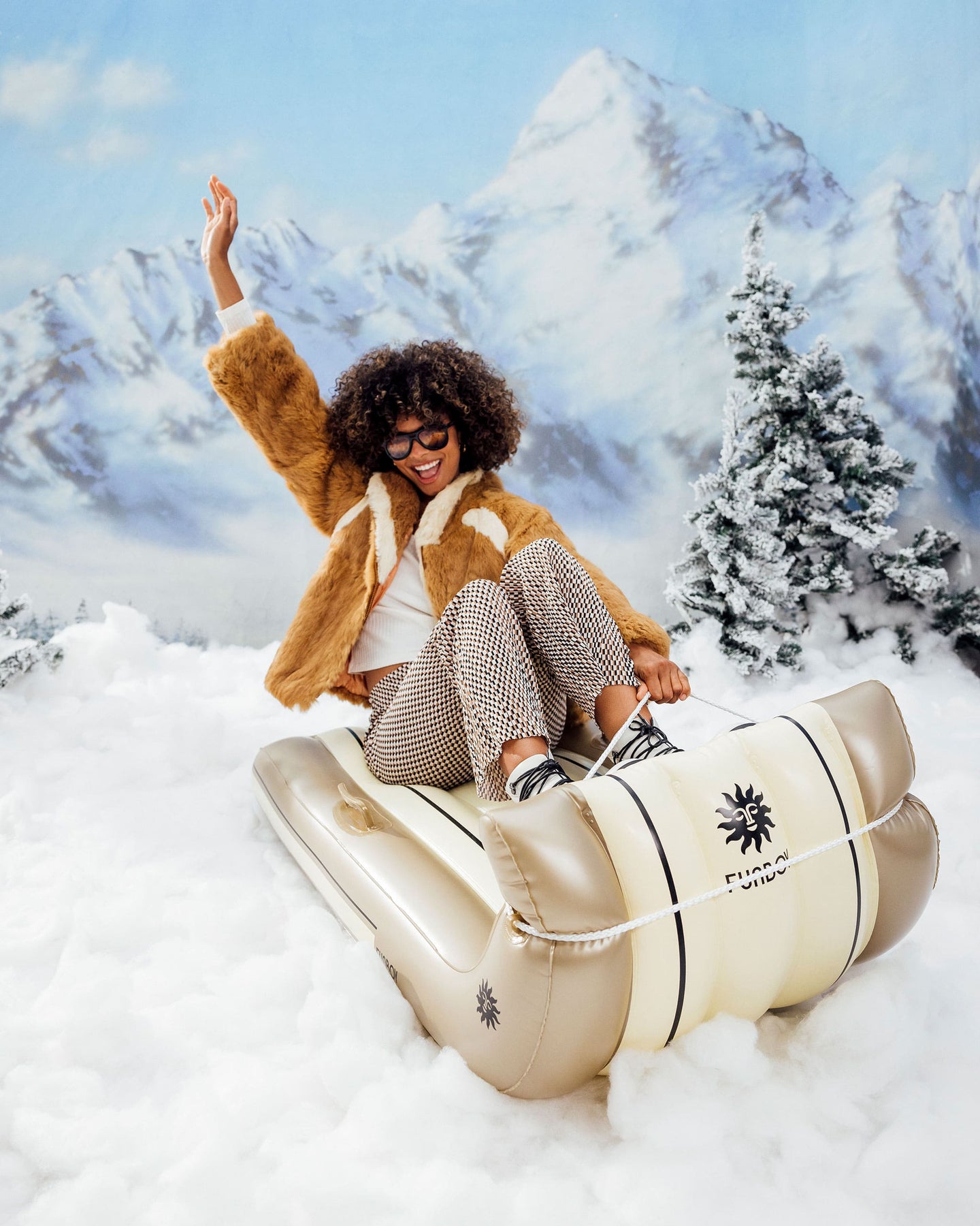 Inflatable Toboggan Snow Sled, Metallic Champagne - FUNBOY