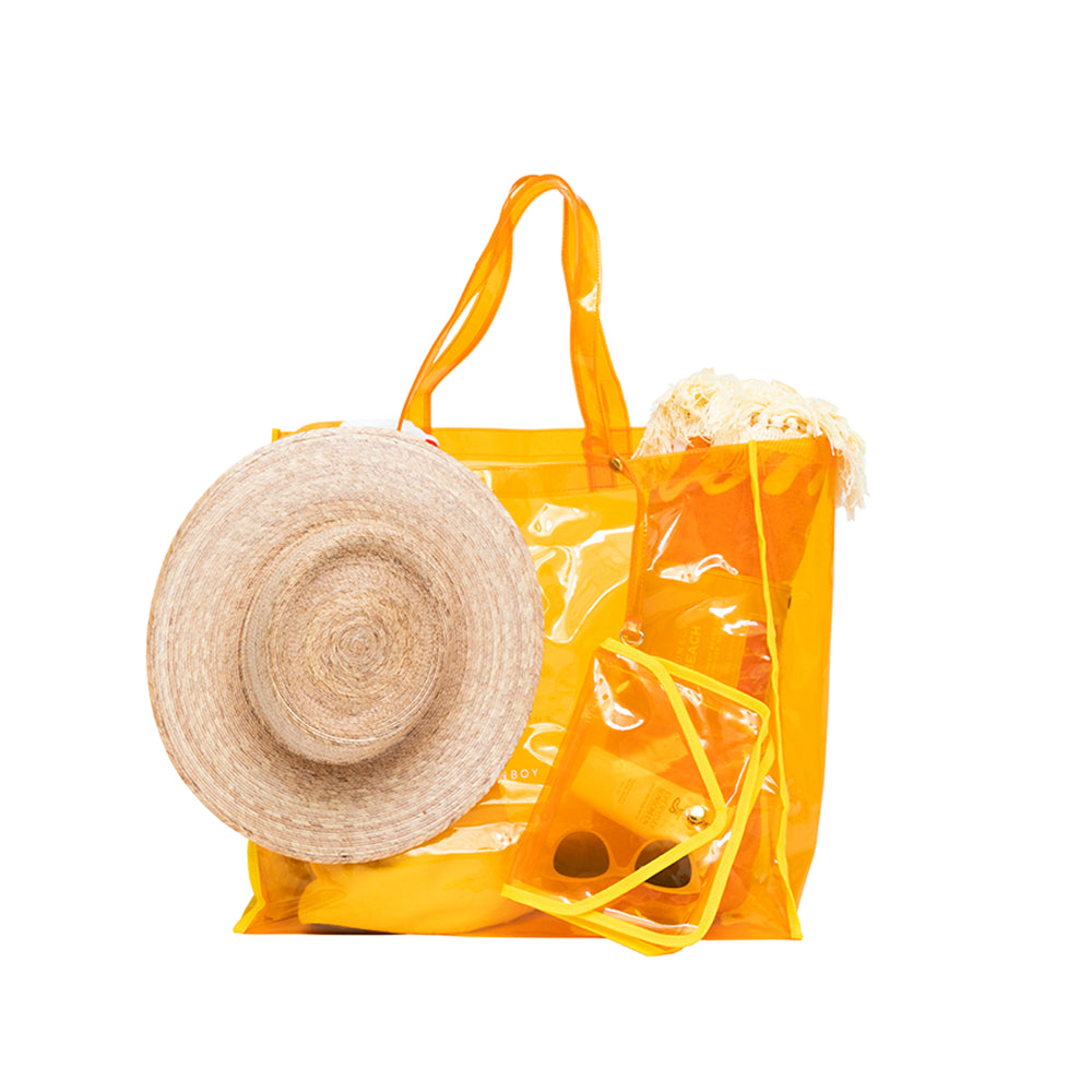 TBOLINE PVC Transparent Handbag Clear Large Capacity Waterproof Beach Tote  (Orange)