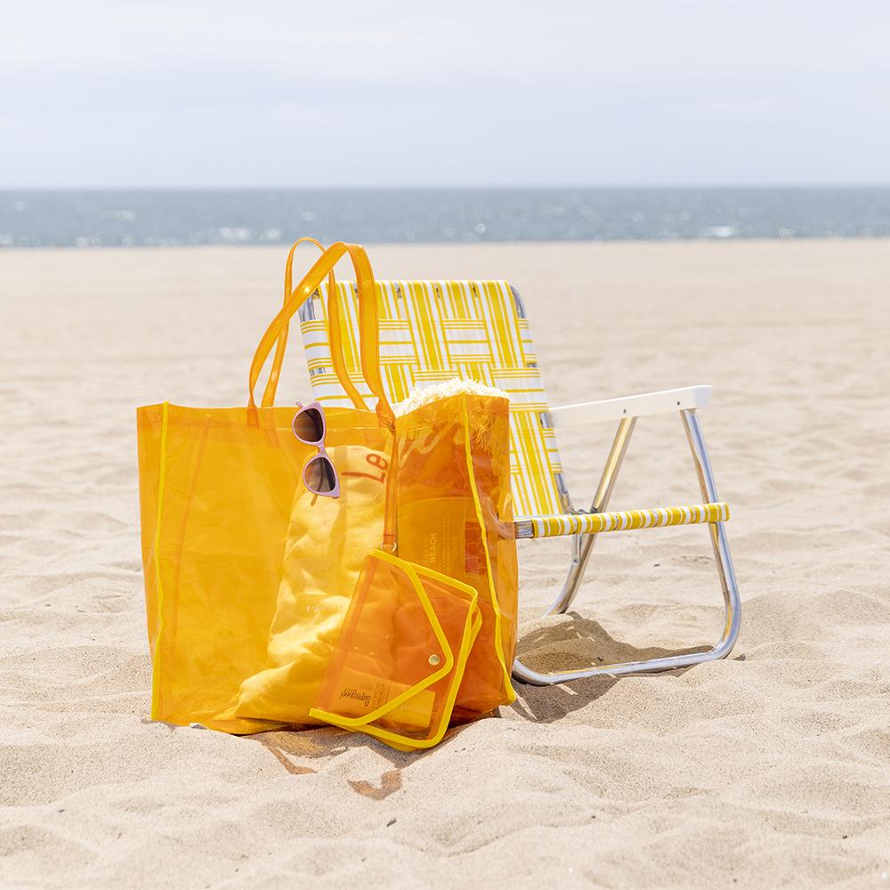 Yellow Clear Jelly Tote Bag Zip Transparent Large Tote Purse for Beach